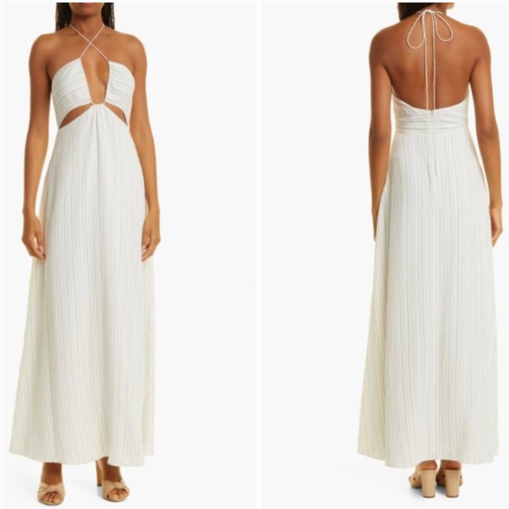 Rebecca Taylor Cream Halter Maxi Dress with Cutouts